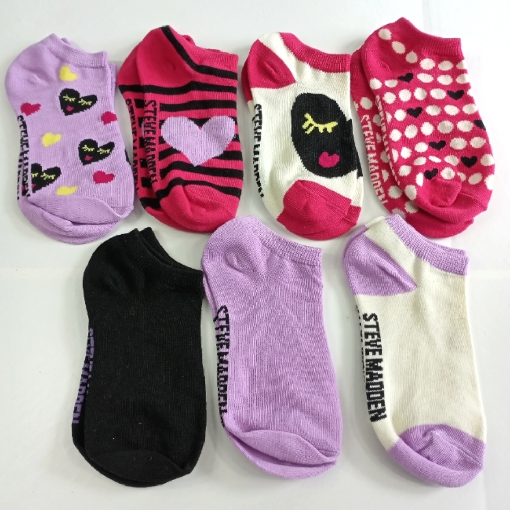Steve Madden No-Show Heart Socks Purple/Pink OS - Picture 1 of 4